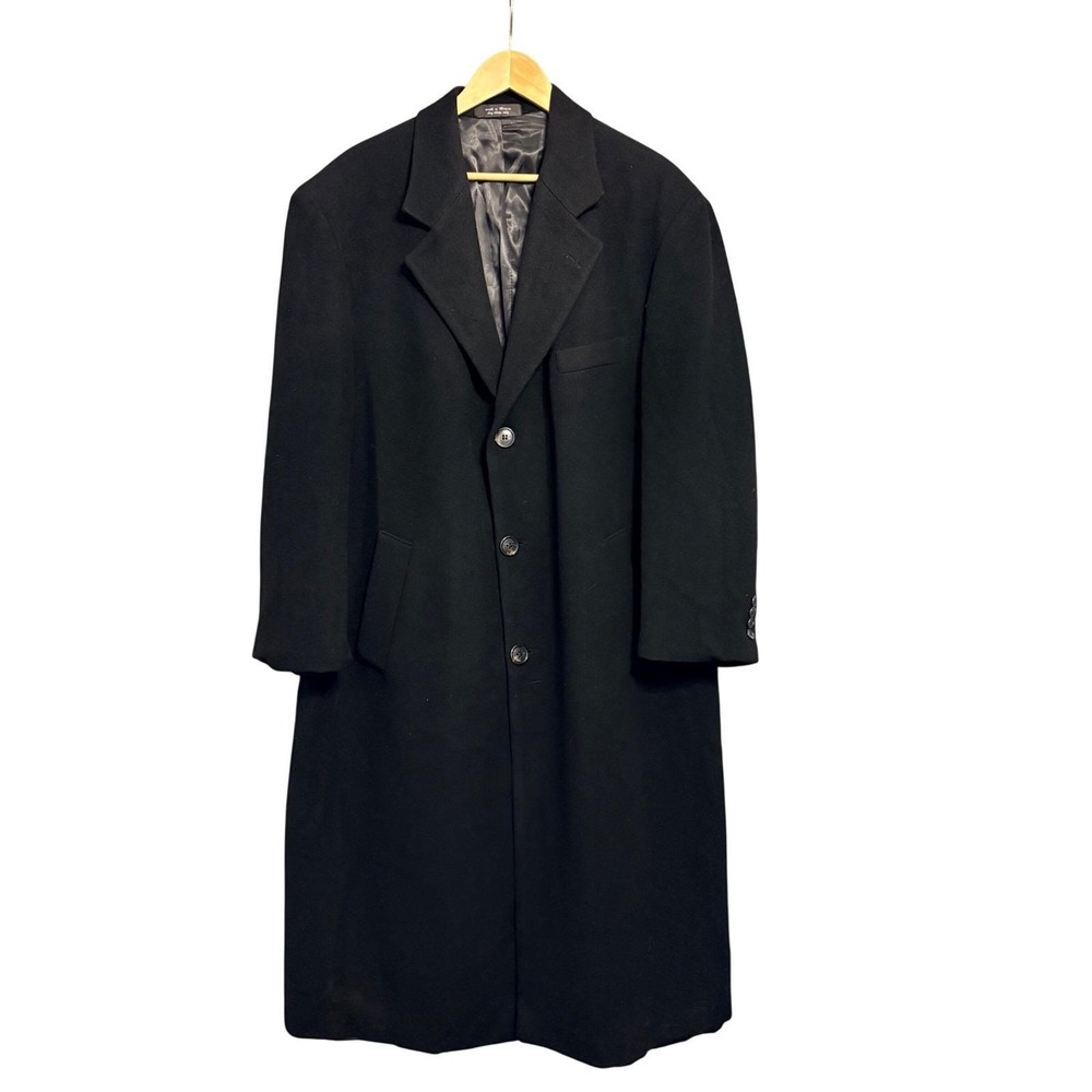 Vintage Ralph Lauren Chaps Mens Black 100% Italian Cashmere Overcoat Size 46R - Picture 2 of 12